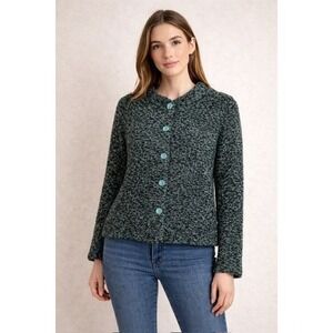 Dressbarn Womens‎ Large Teal Black Marled Knit Button Front Cardigan Sweater USA
